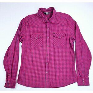 Salt Valley Size Large Mens Navy Red Check Flannel Snap Long Sleeve Cotton Shirt